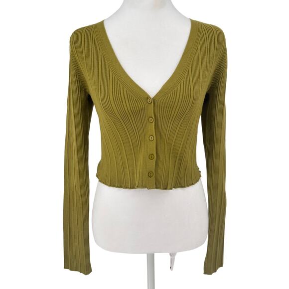 NWT Velvet by Graham & Spencer Ribbed Crop Cardigan Sz Medium Pistachio Green - Picture 1 of 12
